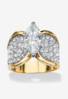 Yellow Gold Plated Cubic Zirconia and Round Crystals Cocktail Ring, GOLD, hi-res image number 0