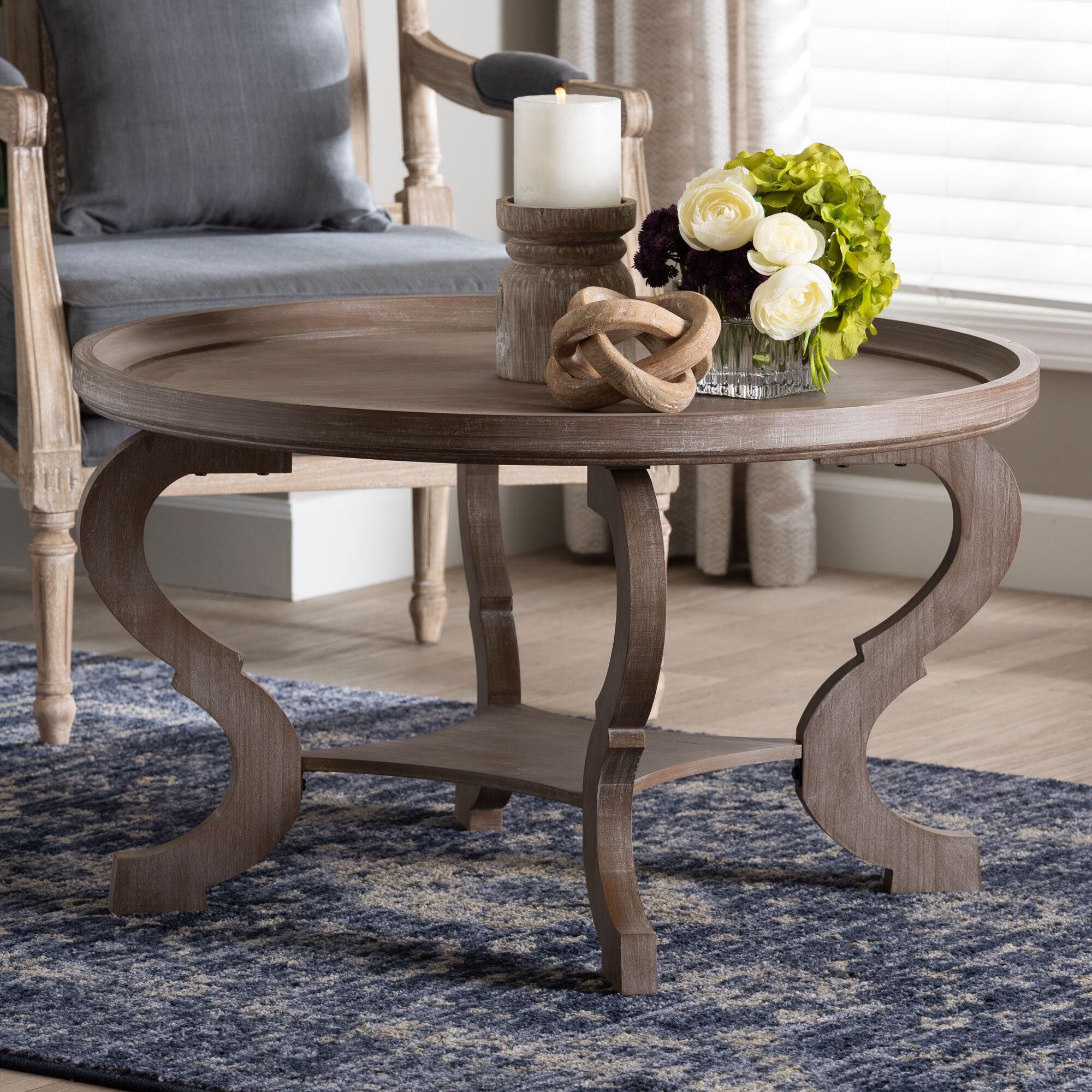 Madrona French Country Antique Brown Wood Coffee Table, BROWN, hi-res image number 0