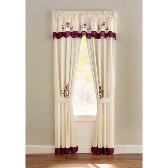 Ava Embroidered Panel Set with Tiebacks, PLUM, hi-res image number null
