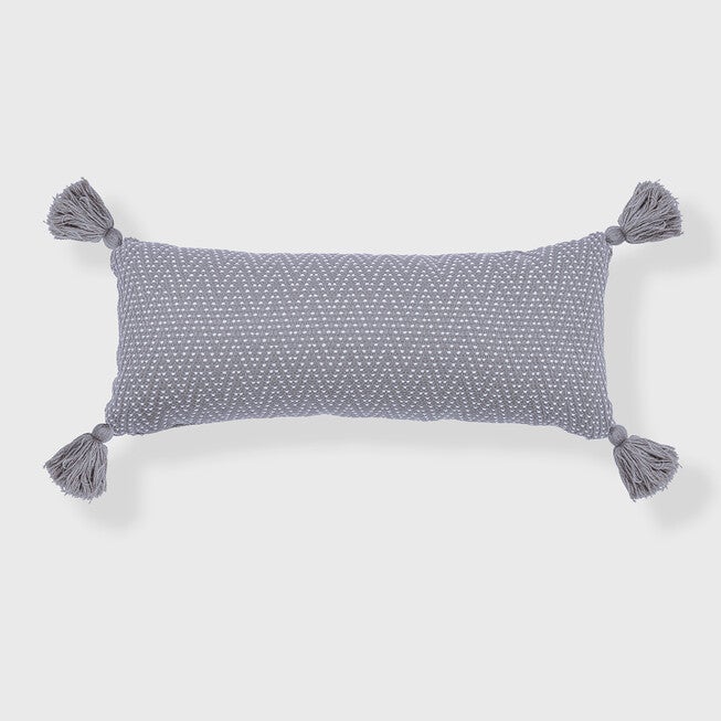 Herringbone Tassel Lumbar Pillow, BLUE, hi-res image number 0