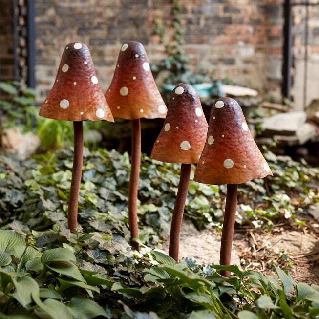 Iron Metal Mushroom Garden Stake (Set Of 2), , on-hover image number null