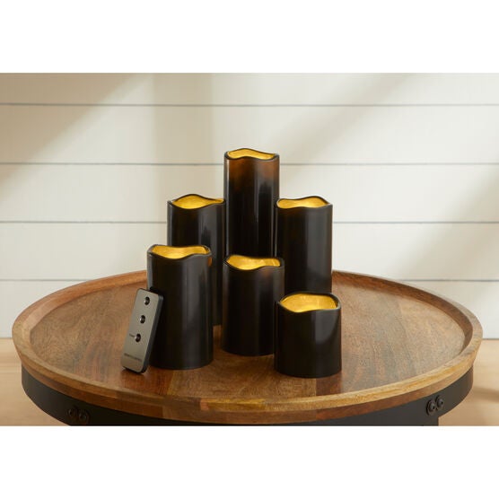 Battery Candles with Remote Control, Set of 6, BLACK, hi-res image number null