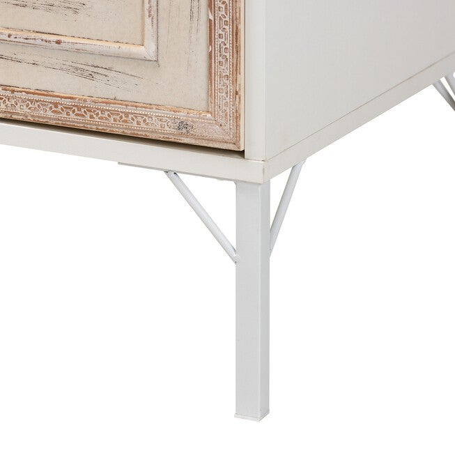 Favian Classic And Traditional Two-Tone White And Weathered Brown Finished Wood And White Metal 2-Door Sideboard, , alternate image number null