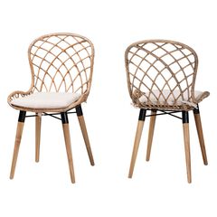 Sabelle Modern Bohemian Black Finished Rattan And Metal Dining Chair