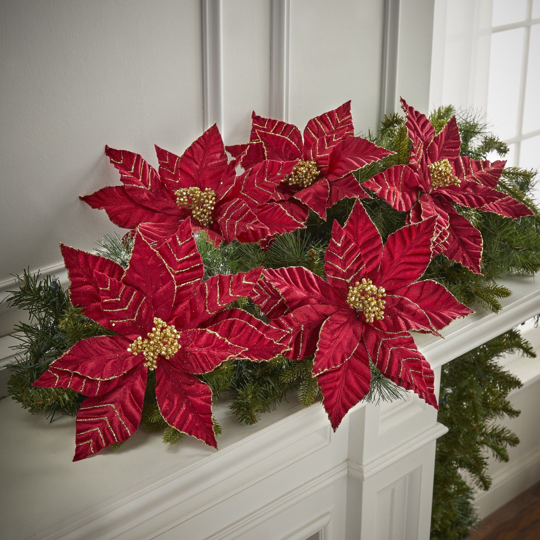 Set of 5 Poinsettia Clips, BURGUNDY, hi-res image number 0