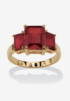 Yellow Gold-Plated Simulated Emerald Cut Birthstone Ring