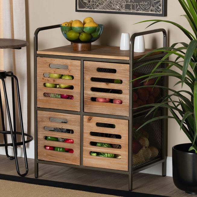 Aila Wood And Metal Multipurpose Kitchen Storage Cabinet Furniture, , alternate image number null