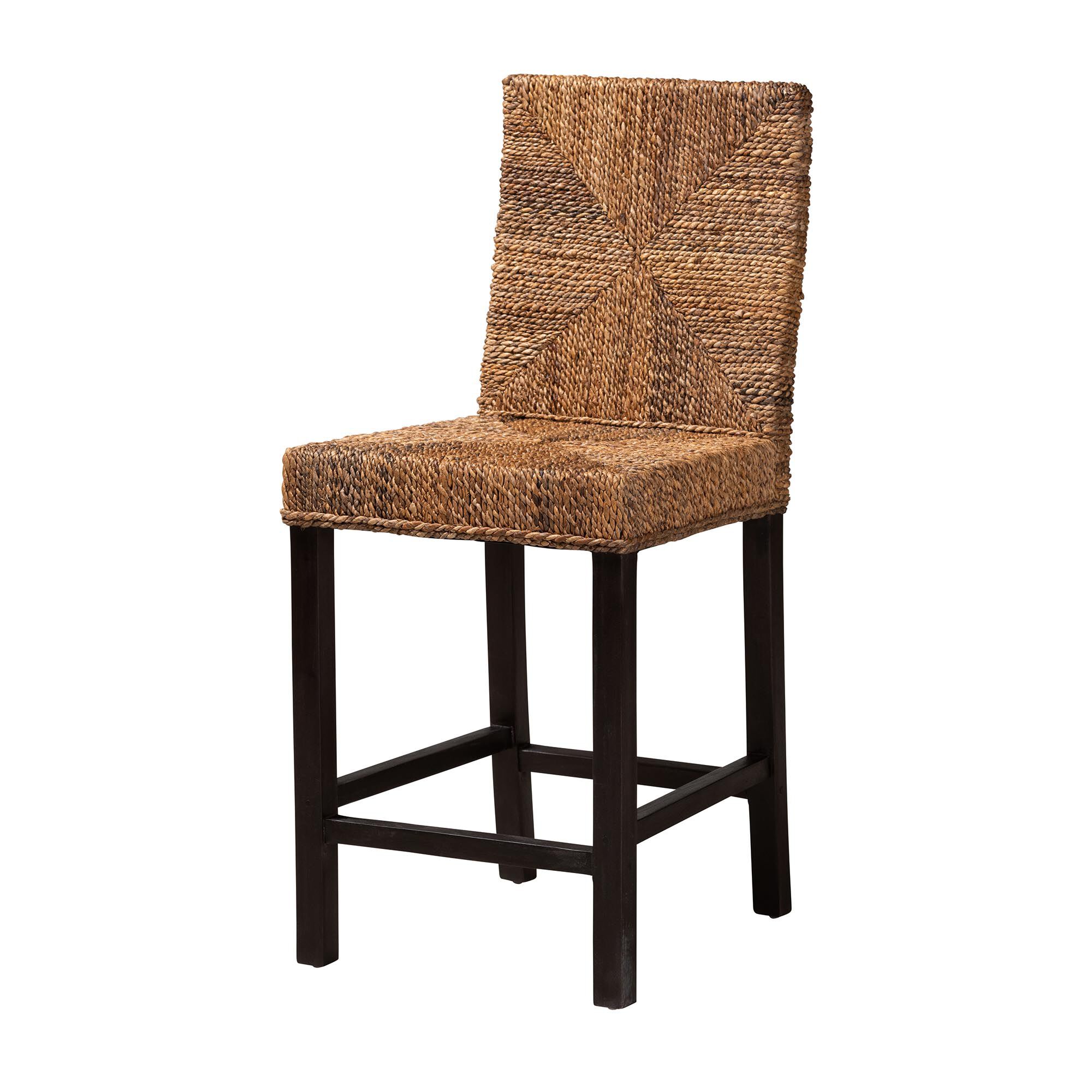 Laymi Modern Bohemian Dark Brown Mahogany Wood and Seagrass Counter Stool, BROWN, alternate image number 2