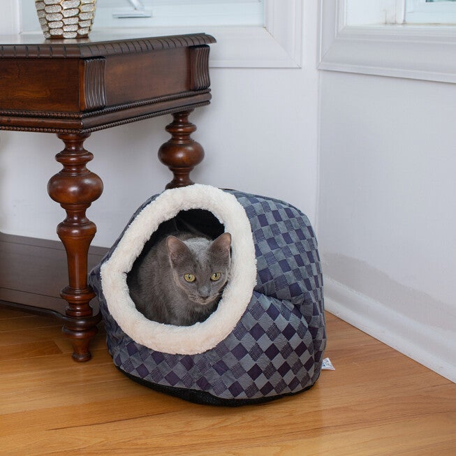Cuddle Cave Cat Dog Bed, Blue Checkered, , alternate image number 2