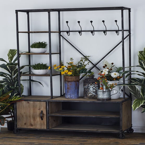 Industrial Rectangular Brown Wood and Metal Multi-Tiered Clothing Rack, 72"H x 44"L x 17"W, , alternate image number null