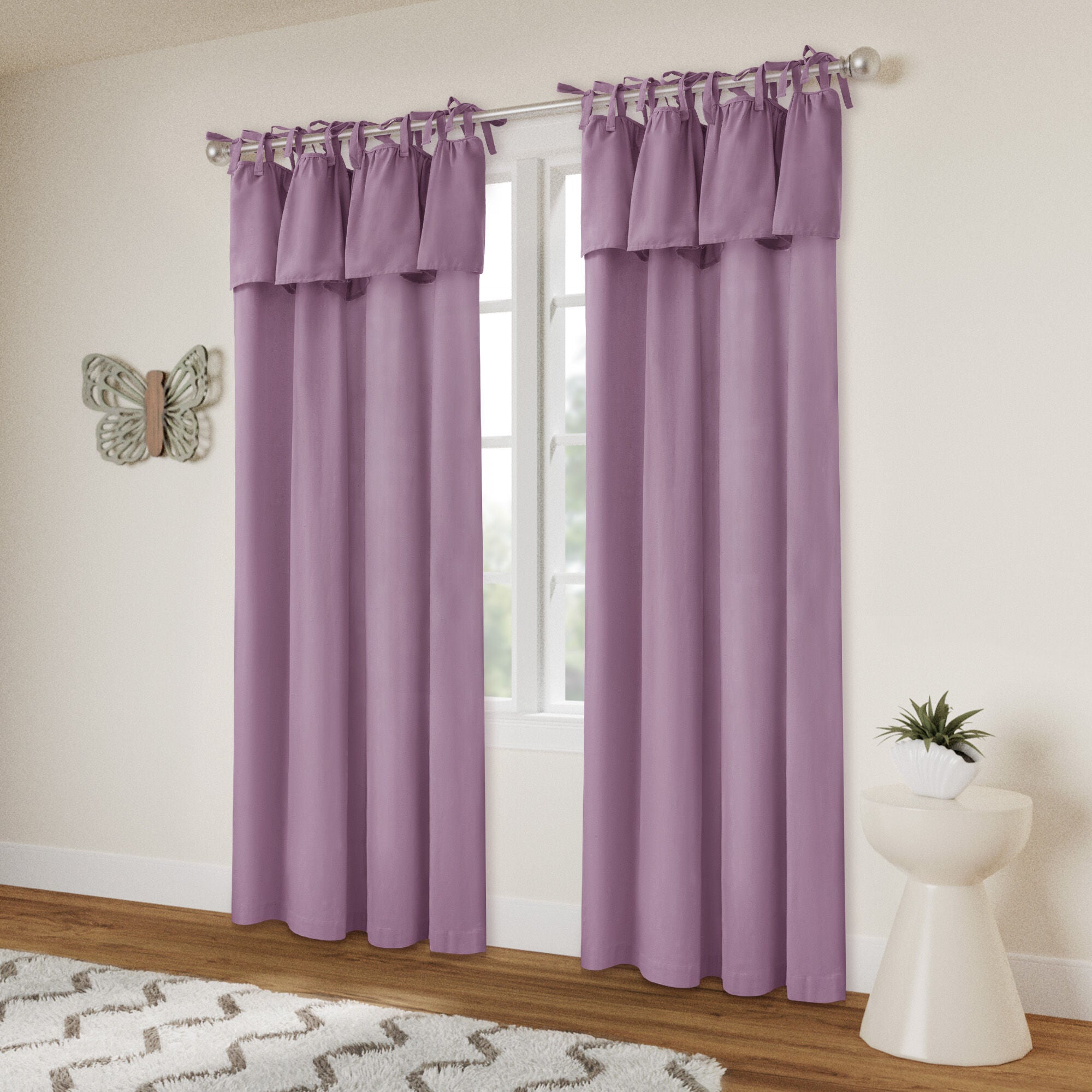 Recycled Cotton Blend Ruffle Tie Top Curtain Pair, BLEACHED MAUVE, alternate image number 2