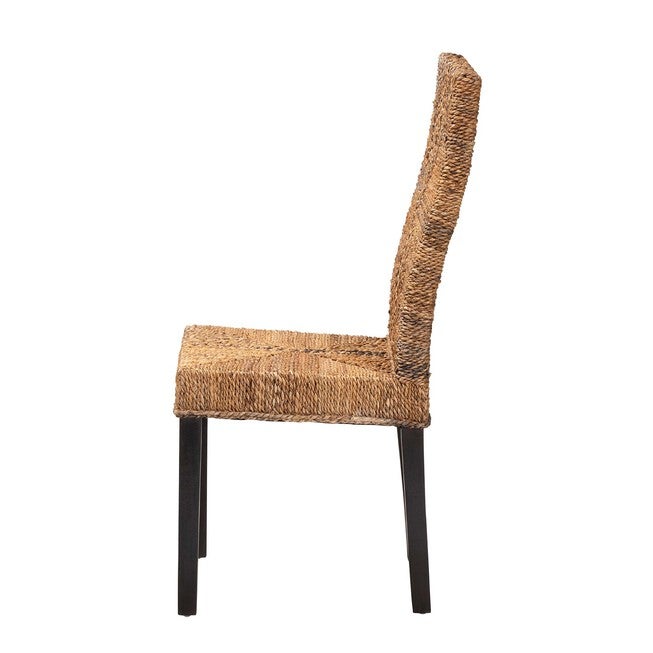 Laymi Modern Bohemian Dark Brown Mahogany Wood And Seagrass Dining Chair, , alternate image number null