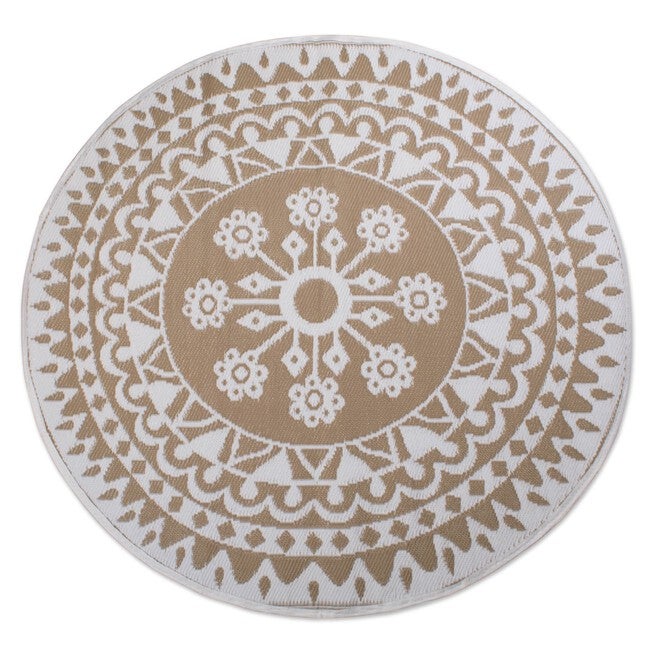 Taupe Floral Outdoor Rug 5 Ft Round Floor Coverings, , on-hover image number null