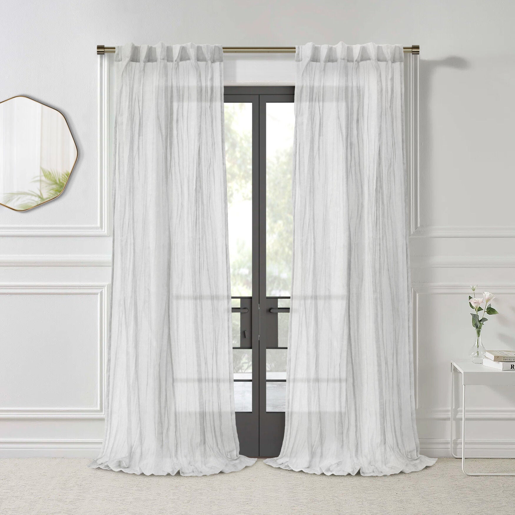 Paloma Sheer Dual Header Curtain Panel, WHITE, hi-res image number 0