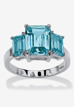Sterling Silver 3 Square Simulated Birthstone Ring