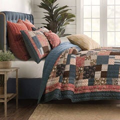 Shiloh Floral Geometric Patchwork Print Finely Stitched Quilt Set