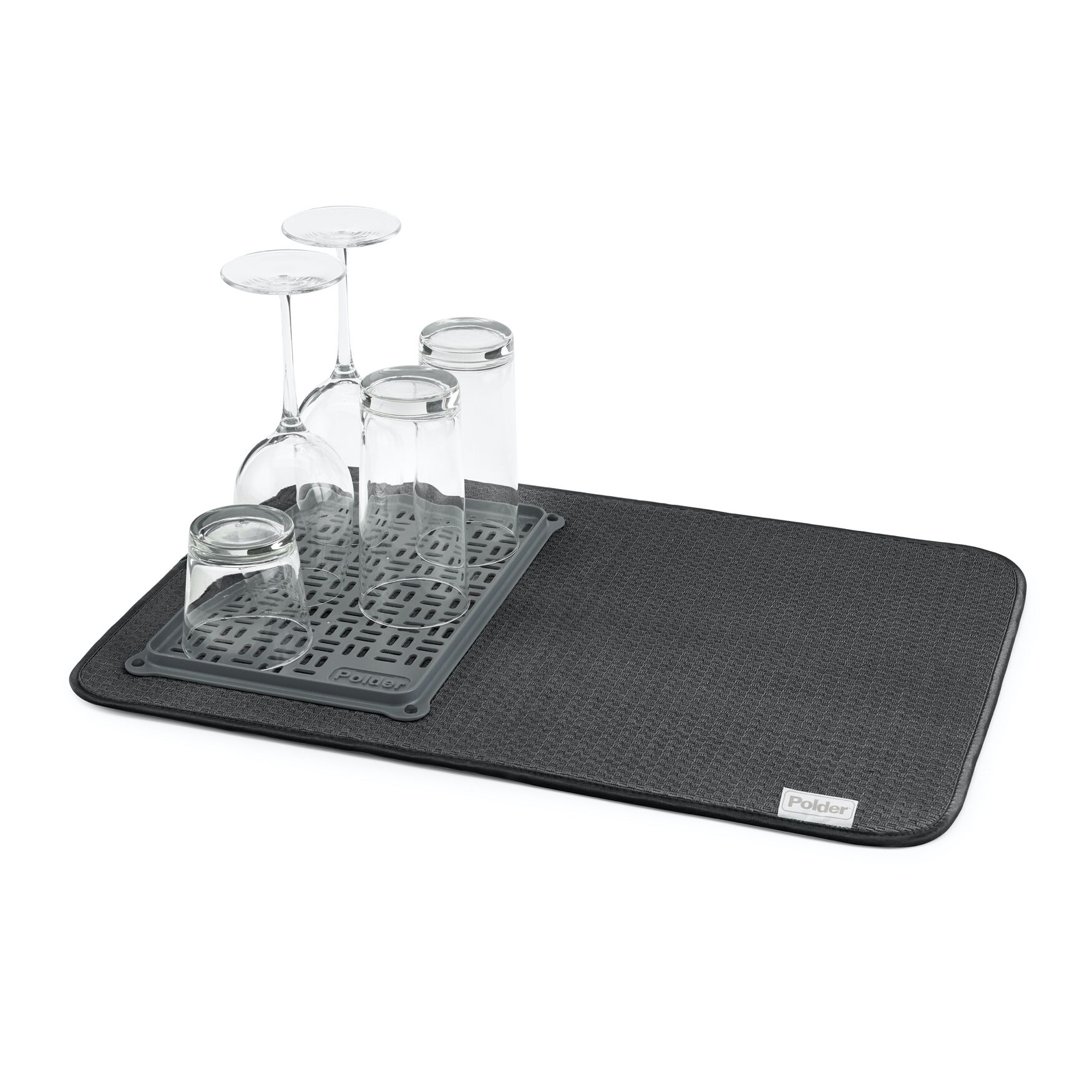 MICROFIBER MAT W GLASS DRYING TRAY, BLACK, hi-res image number 0
