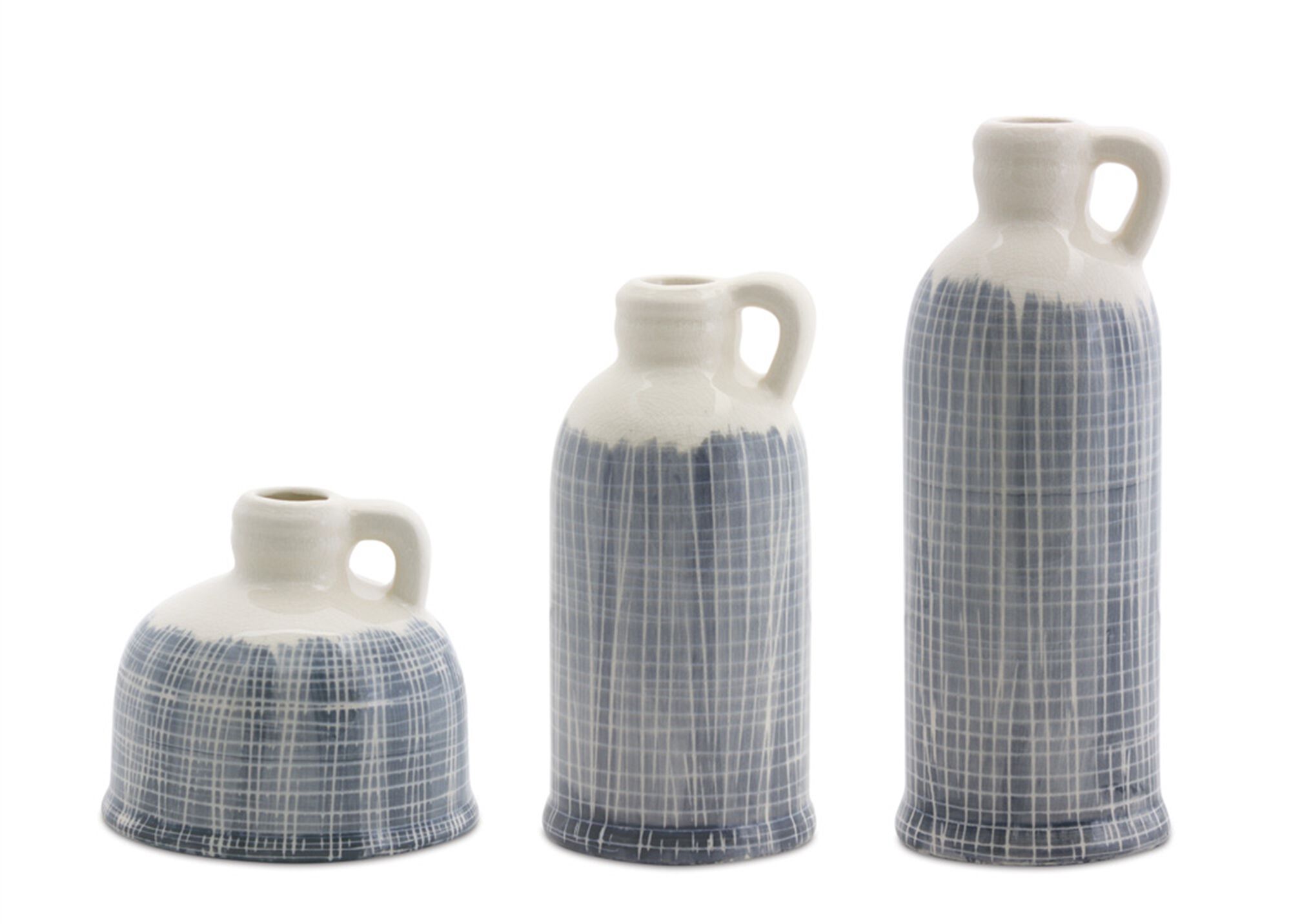 Jugs (Set of 3) 5 inchesH, 8.5 inchesH, 10.25 inchesH Terra Cotta, BLUE/WHITE, hi-res image number 0