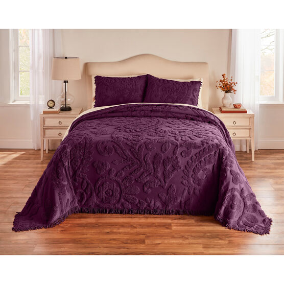 Paisley Chenille Bedspread Collection, PURPLE, hi-res image number null