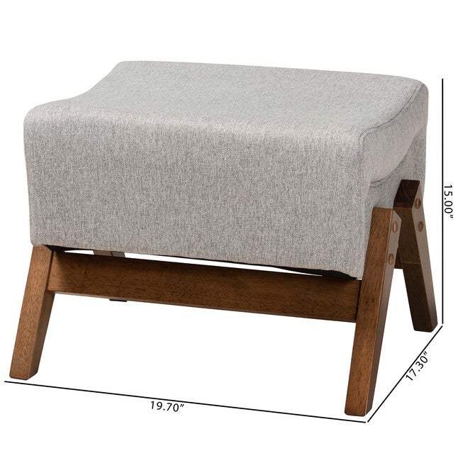 Hanson Mid-Century Modern Dark Grey Fabric And Walnut Brown Finished Wood Ottoman, , alternate image number 6
