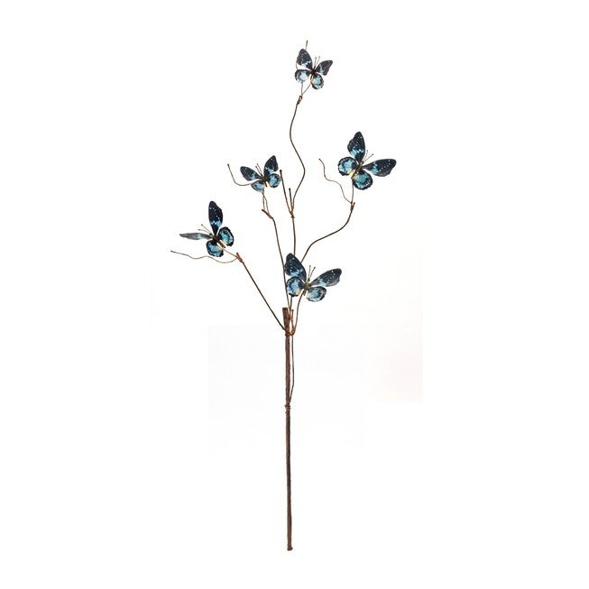 Blue and Black Wire Butterfly Spray (Set of 6), BLUE/BROWN, alternate image number null