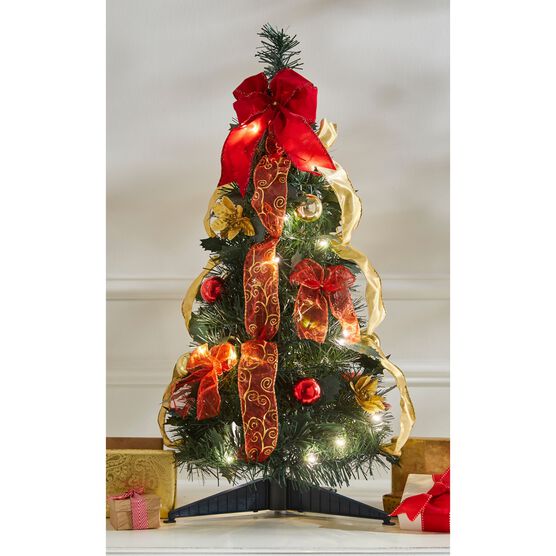 Fully Decorated Pre-Lit 2' Pop-Up Tabletop Christmas Tree, RED GOLD, hi-res image number null