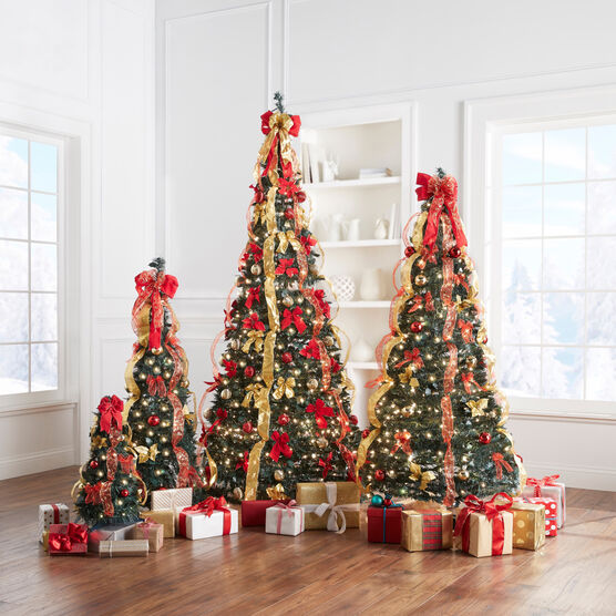 Fully Decorated Pre-Lit 2' Pop-Up Tabletop Christmas Tree, RED GOLD, hi-res image number null