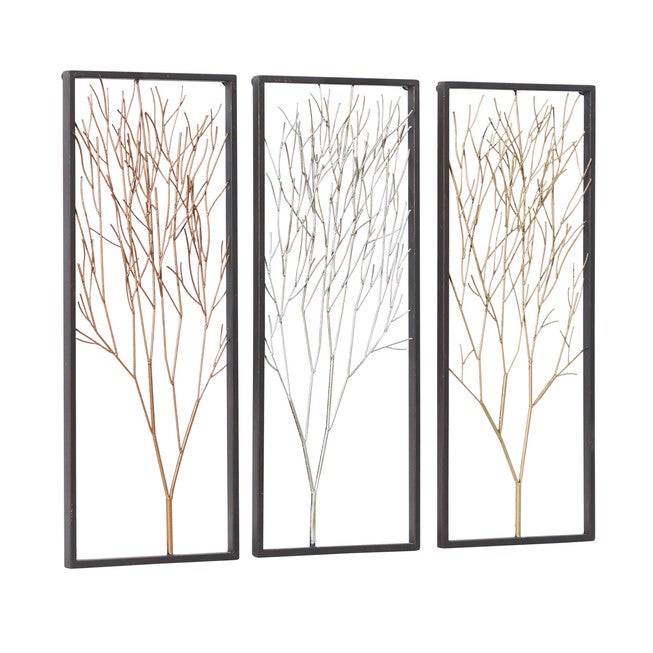 Set Of 3 Black Metal Modern Floral Wall Decor, , alternate image number null