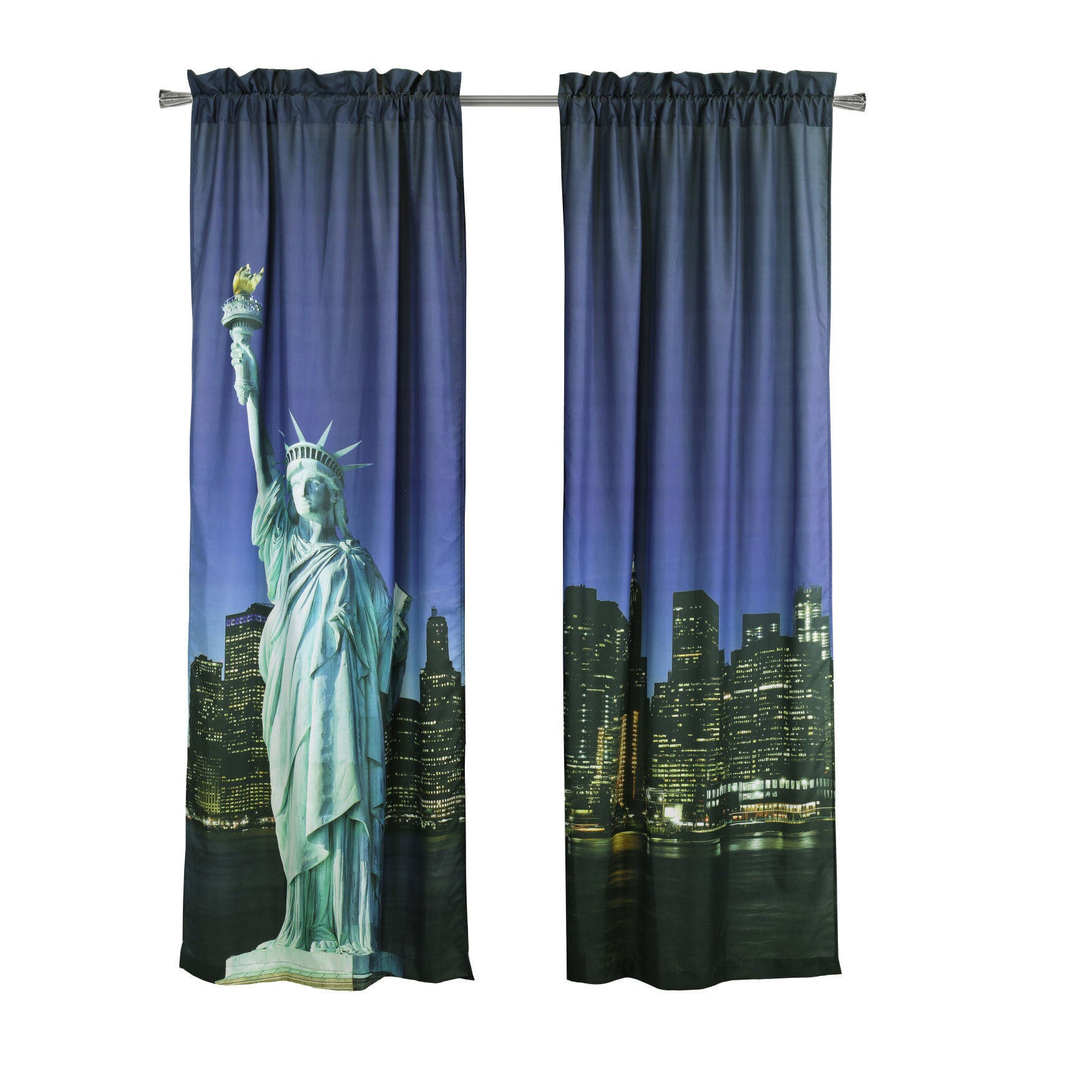 Photo Real Statue Of Liberty Light Filtering Pole Top Curtain Panel Pair, , on-hover image number 1