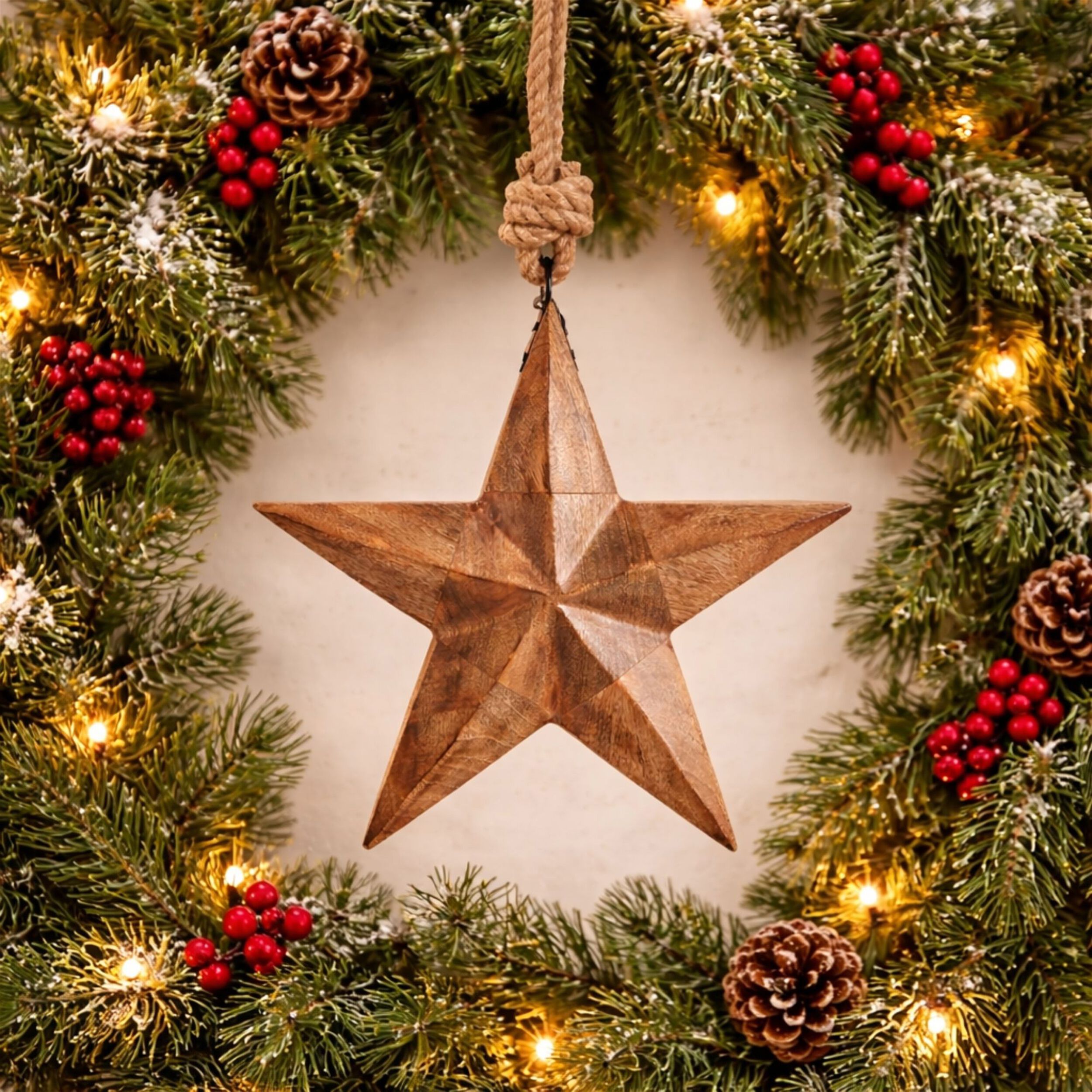 Wood and Jute Star Ornament 14.75 inchesH, BROWN, alternate image number 1