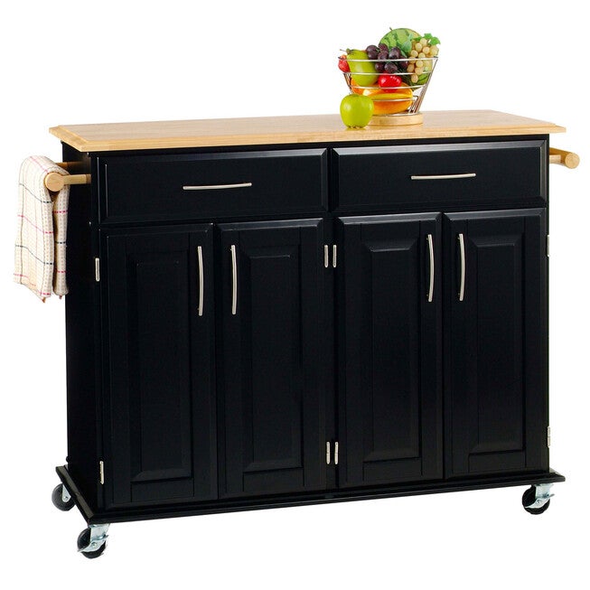 Dolly Madison Kitchen Island Cart, BLACK WOOD, hi-res image number 0