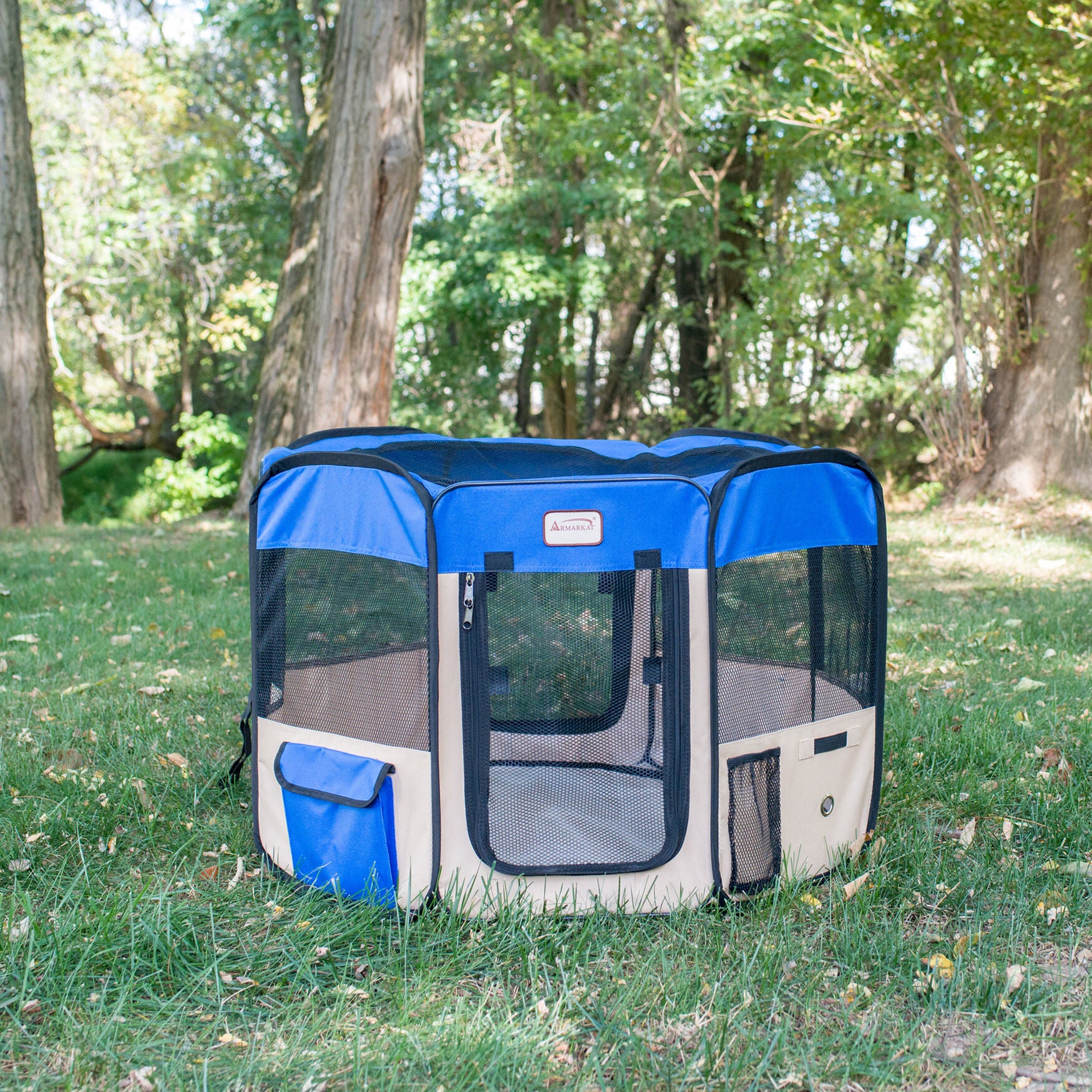 Portable Pet Dog Kitten Playpen In Blue And Beige Combo, , alternate image number 8
