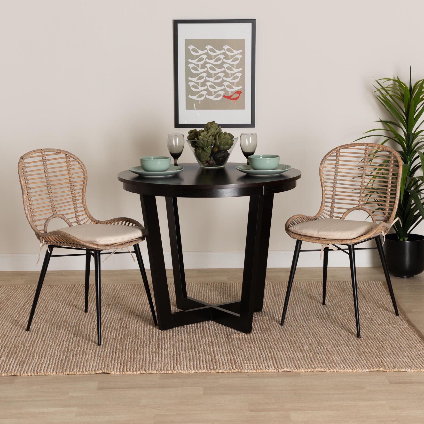 Brenna Modern Bohemian Greywashed Rattan And Black Metal Dining Chair, , alternate image number 5