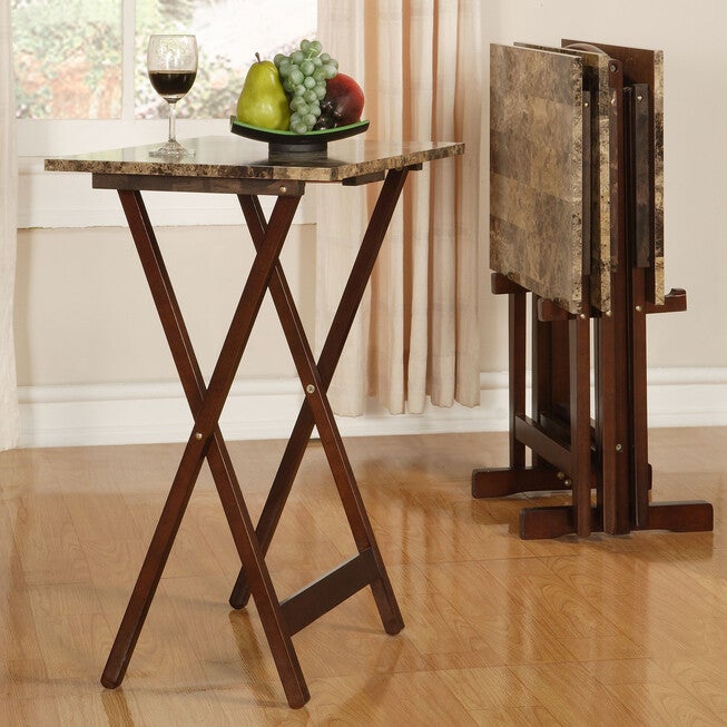 Jasper Tray Table Set Faux Marble, MARBLE BROWN, hi-res image number 0