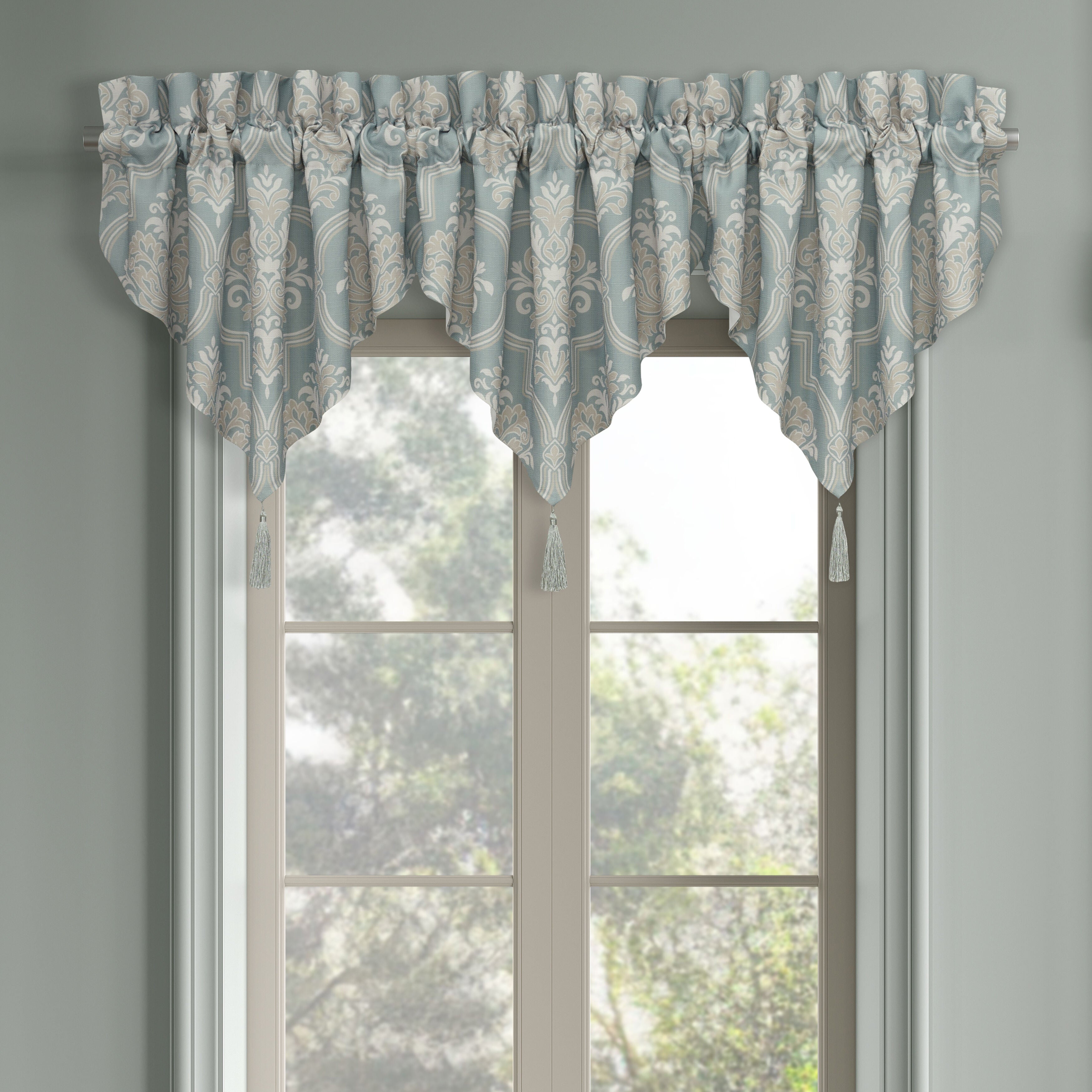 TRANQUILITY WINDOW ASCOT VALANCE, AQUA, hi-res image number 0