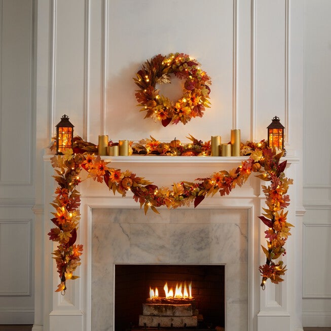 Pre-Lit Harvest Daisy Candleholder Centerpiece, , on-hover image number 1