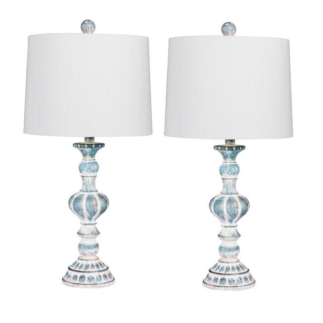 Cottage Antique Blue Resin 26 1/2 inches Table Lamp, Set 2, BLUE, hi-res image number 0