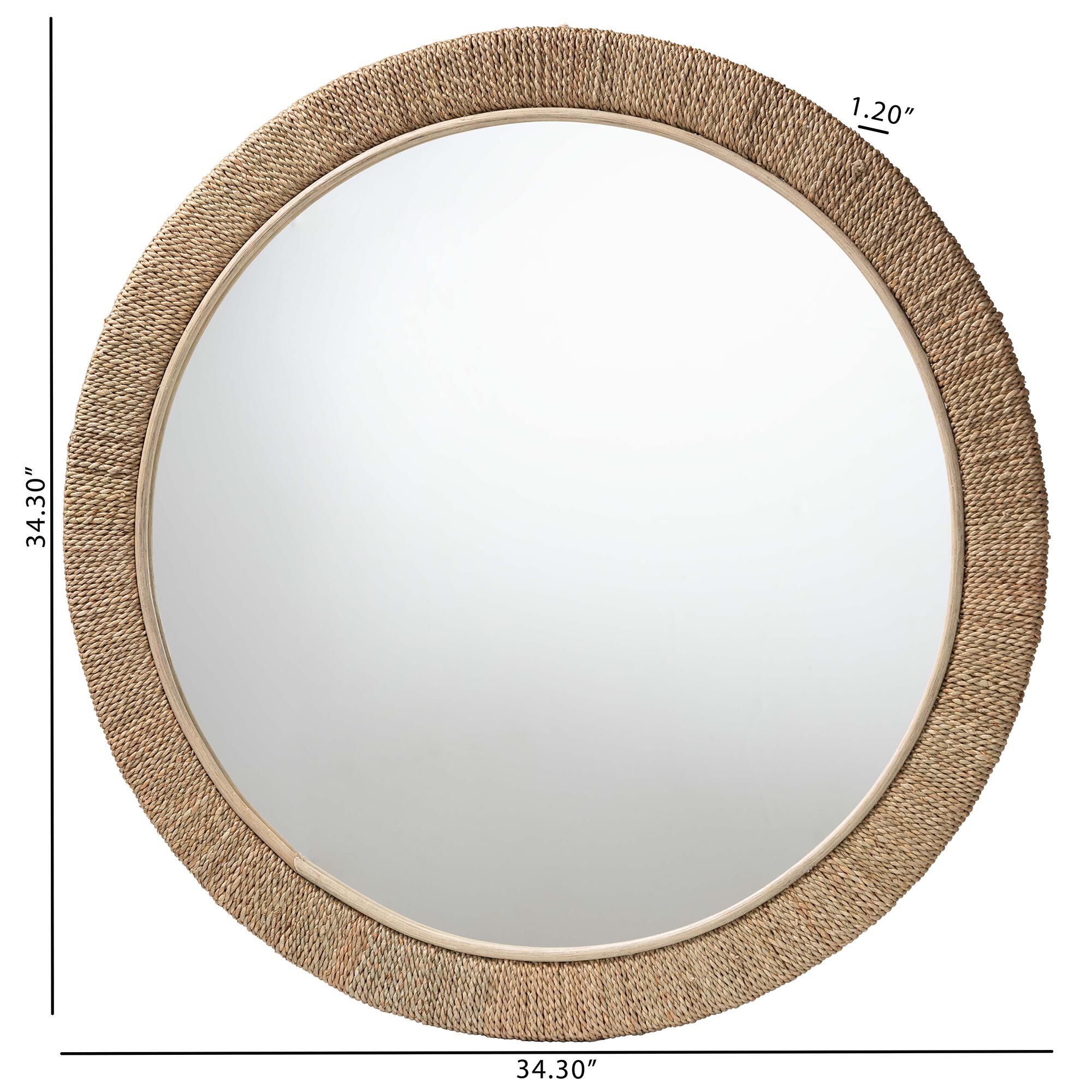Geralyn Japandi Natural Seagrass Round Wall Mirror, NATURAL, alternate image number 4