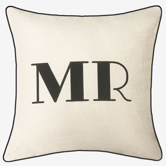 Embroidered Appliqued "Mr" Decorative Pillow, OYSTER BLACK, hi-res image number null
