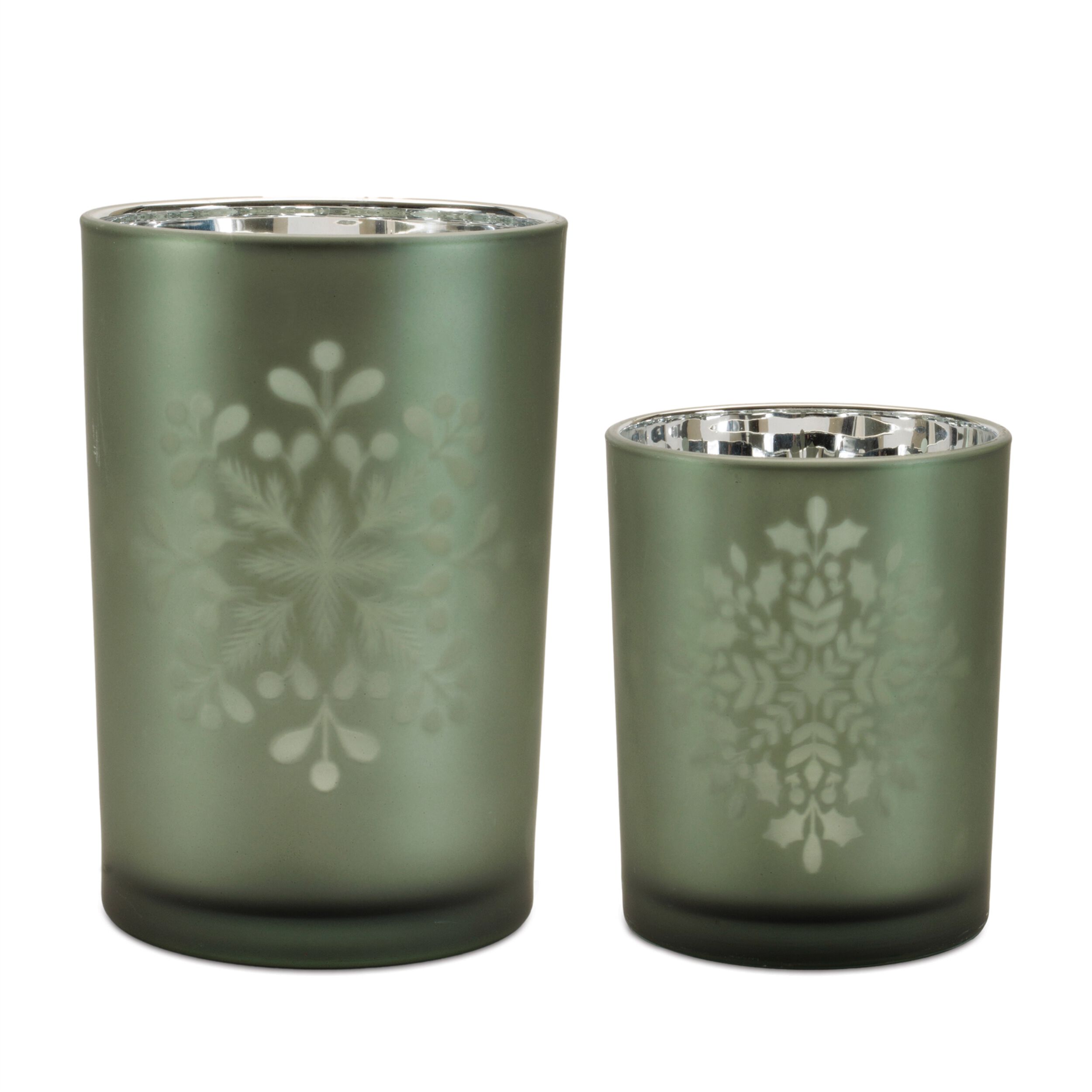 Frosted Snowflake Candle Holder (Set of 2), GREEN, hi-res image number 0