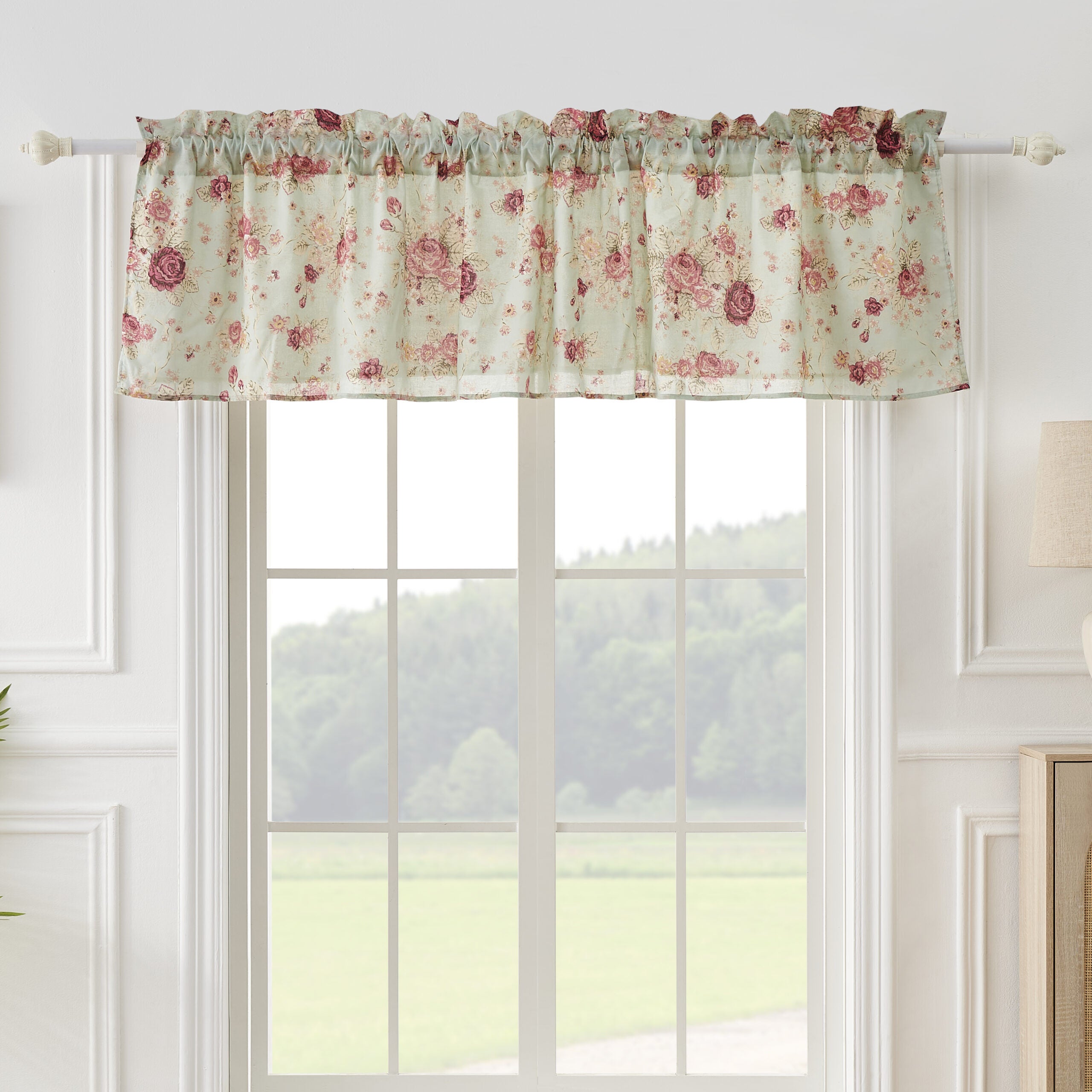 Antique Rose 100% Cotton Window Treatment Valance Curtains, BLUE, alternate image number 2