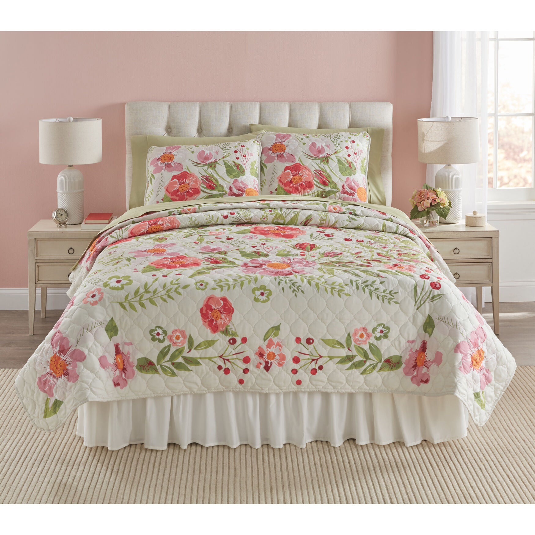 Vintage Floral 3-pc Quilt Set, MULTI, hi-res image number 0