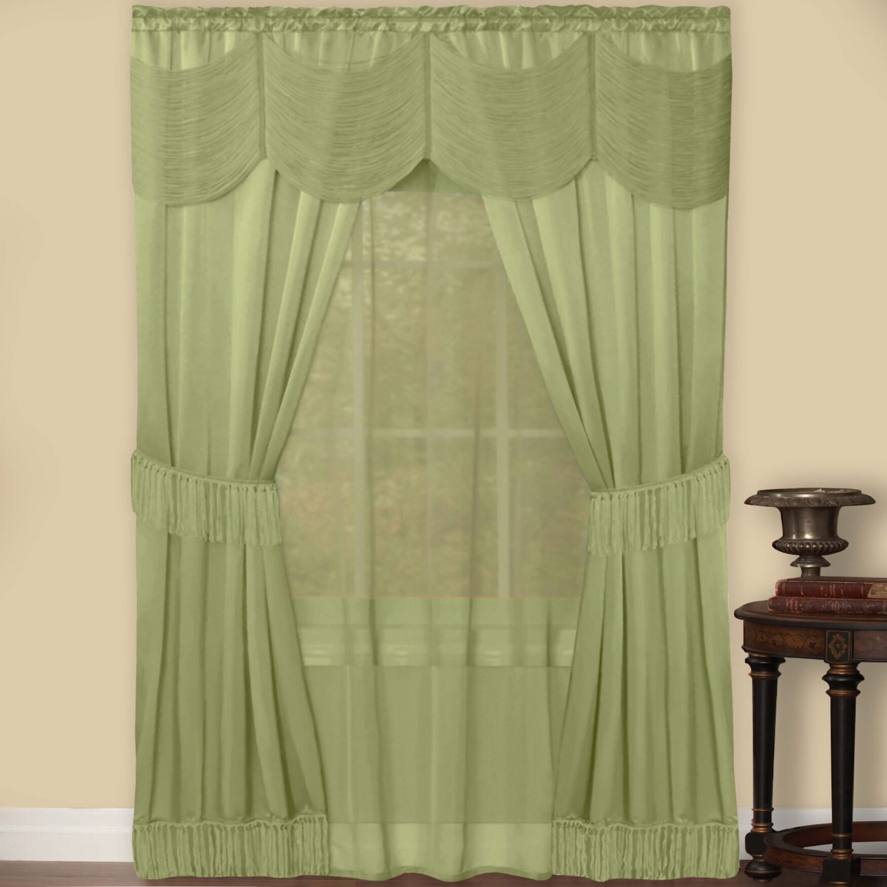 Halley 6 Piece Window Curtain Set, SAGE, hi-res image number 0