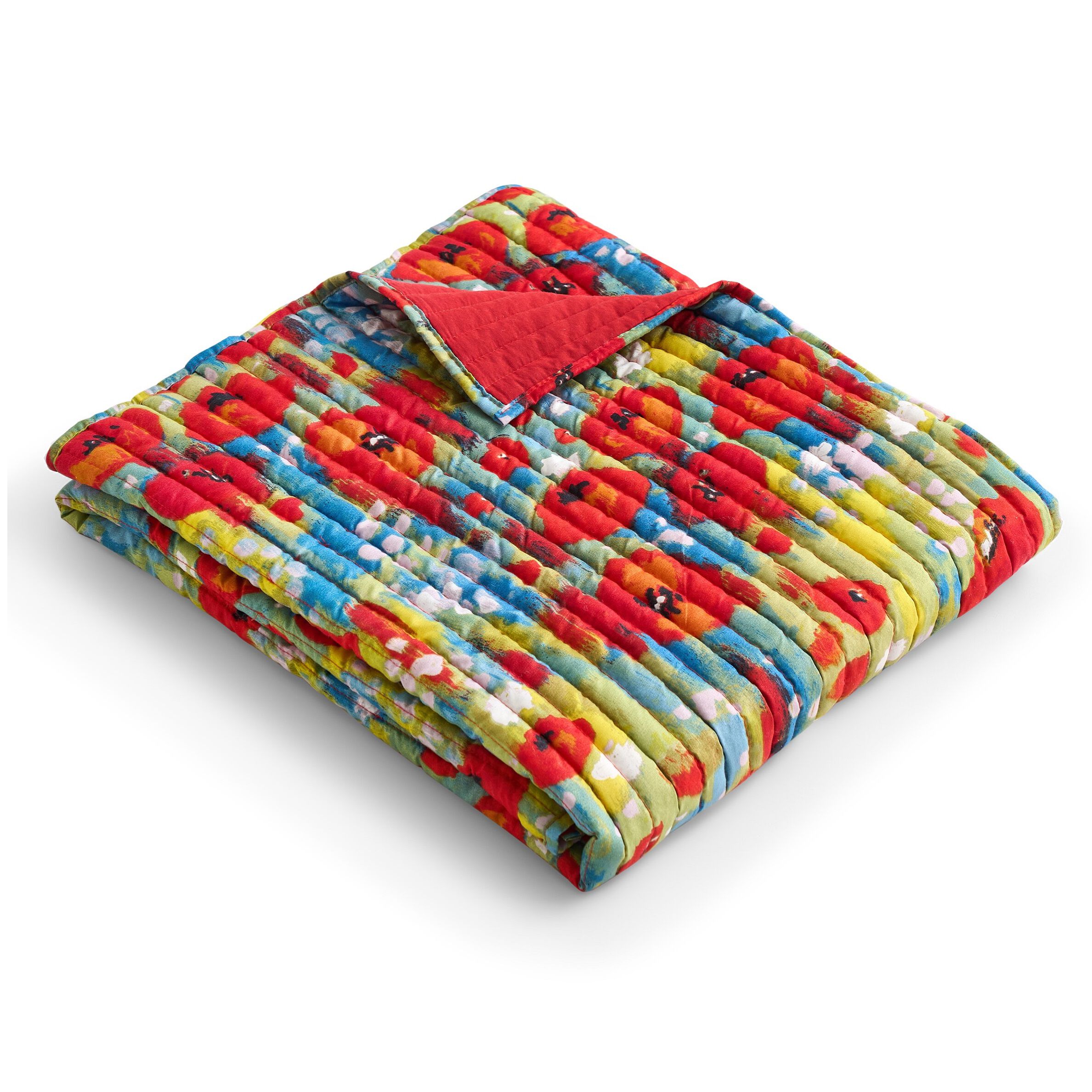 Poppies Modern Floral Quilted Throw Blanket, RED, alternate image number 4