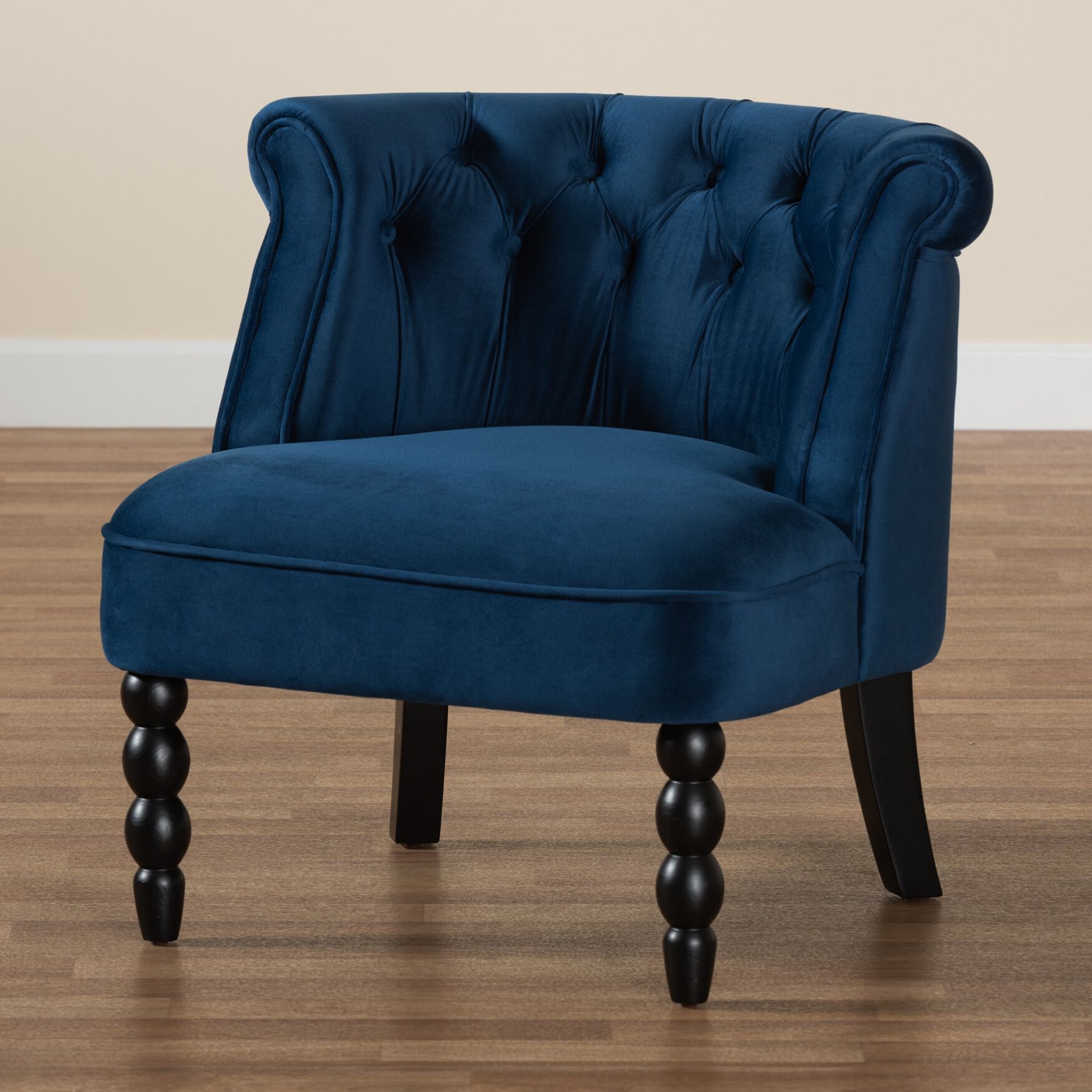 Flax Classic And Traditional Navy Blue Velvet Fabric And Black Finished Wood Accent Chair, , alternate image number 8