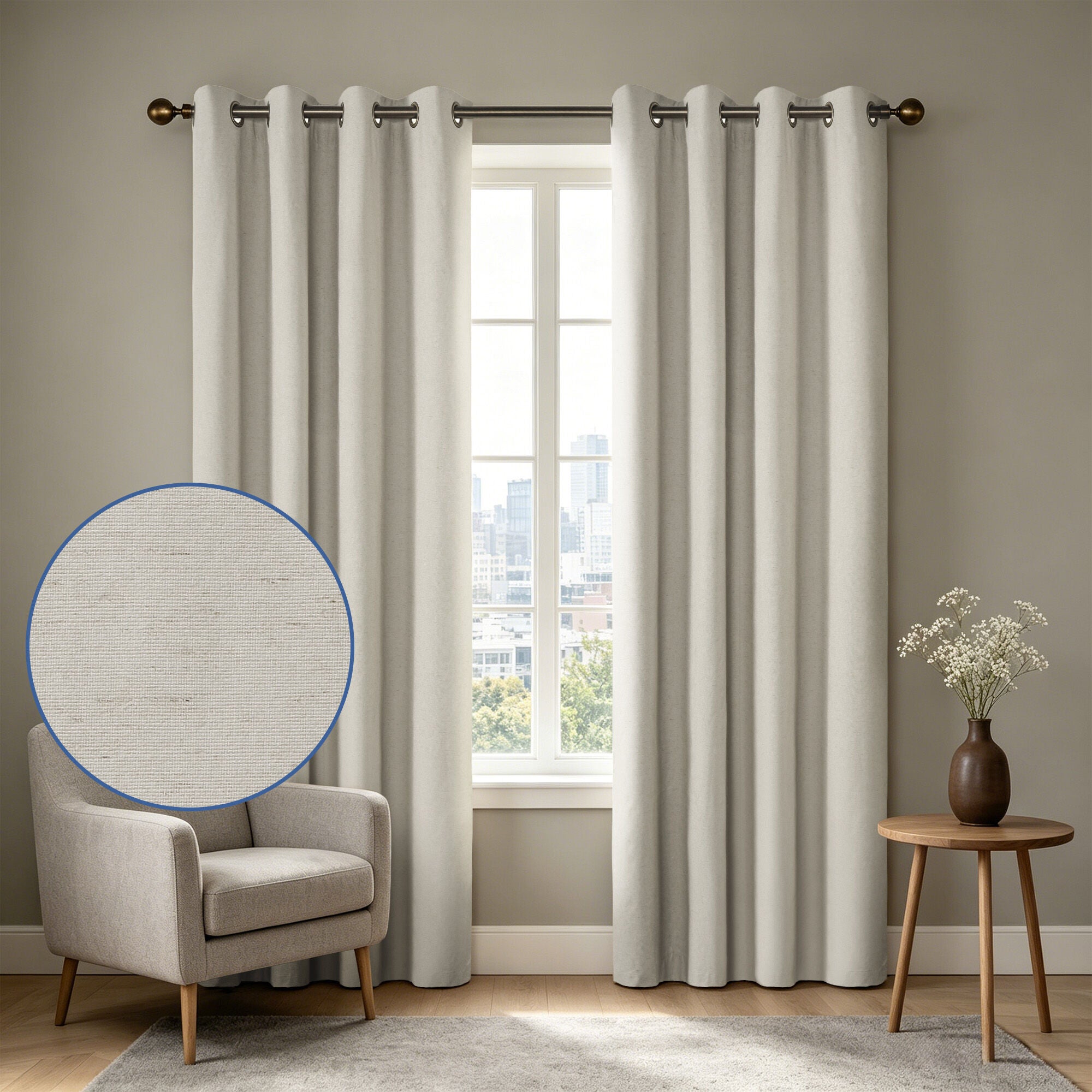 Blackout Linen Blend Grommet Panel Pair, LINEN, hi-res image number 0
