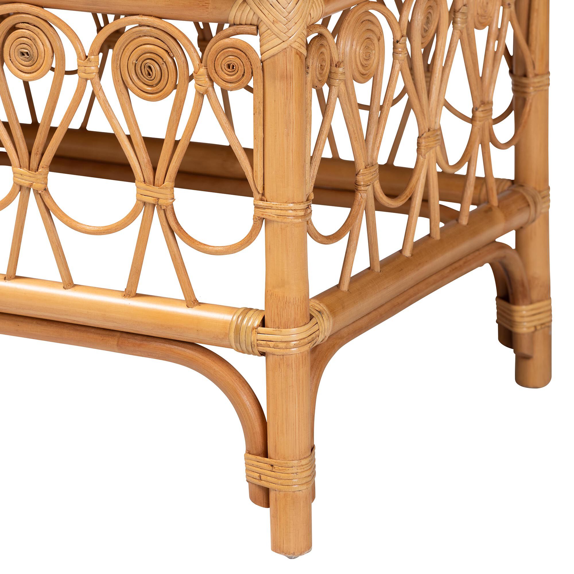 Ibiza Modern bohemian Natural Brown Rattan Bench, WHITE, alternate image number 5