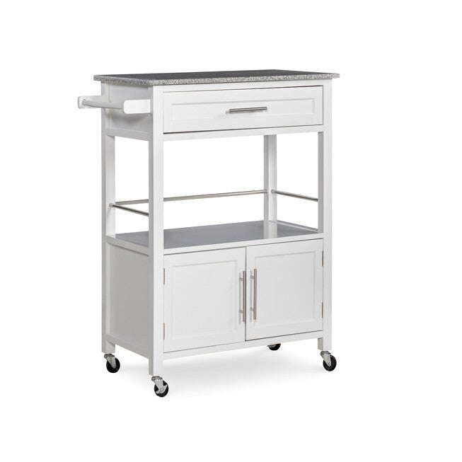 Cameron White Kitchen Cart With Granite Top, WHITE, hi-res image number 0