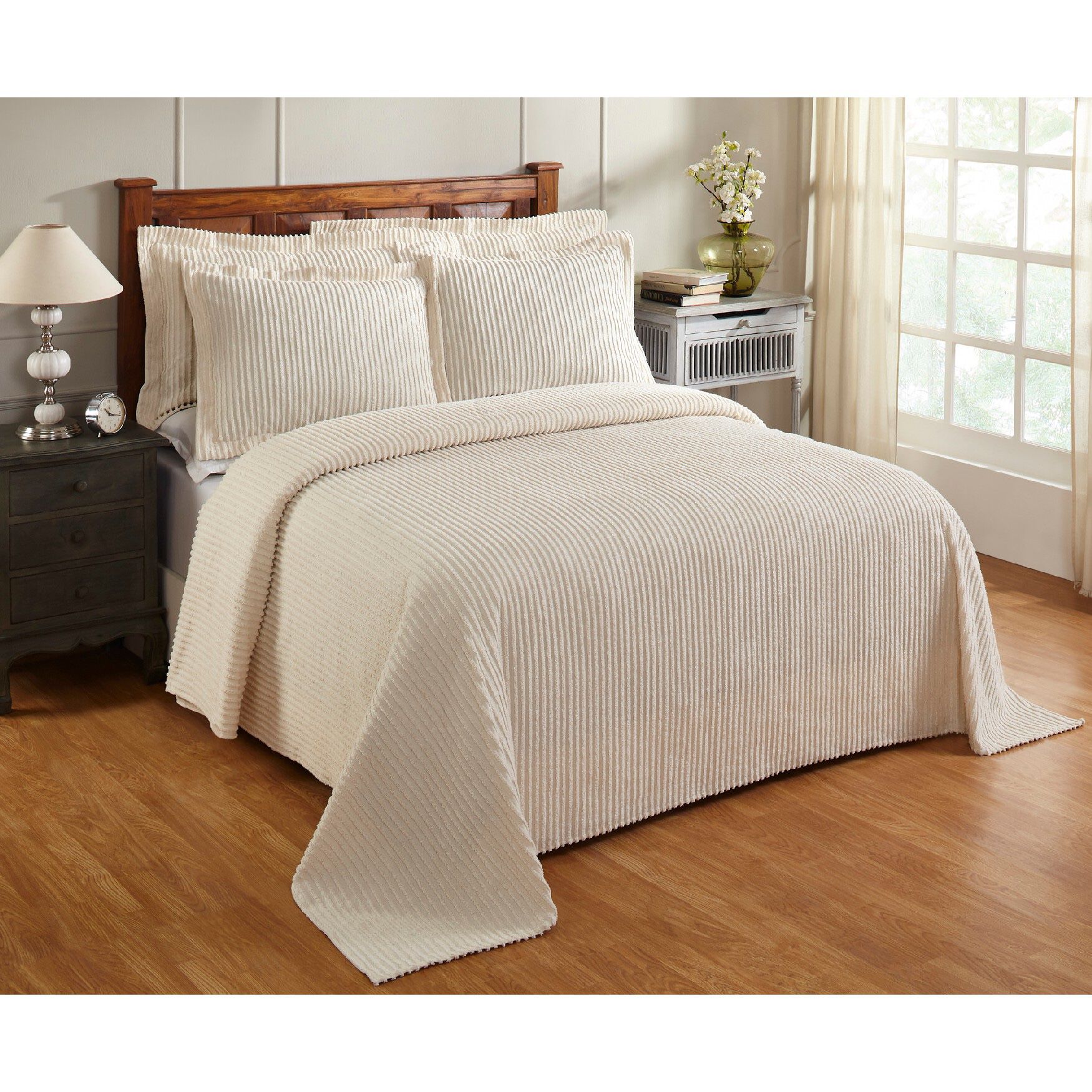 Better Trends Jullian Collection in Bold Stripes Design Bedspread, IVORY, hi-res image number 0