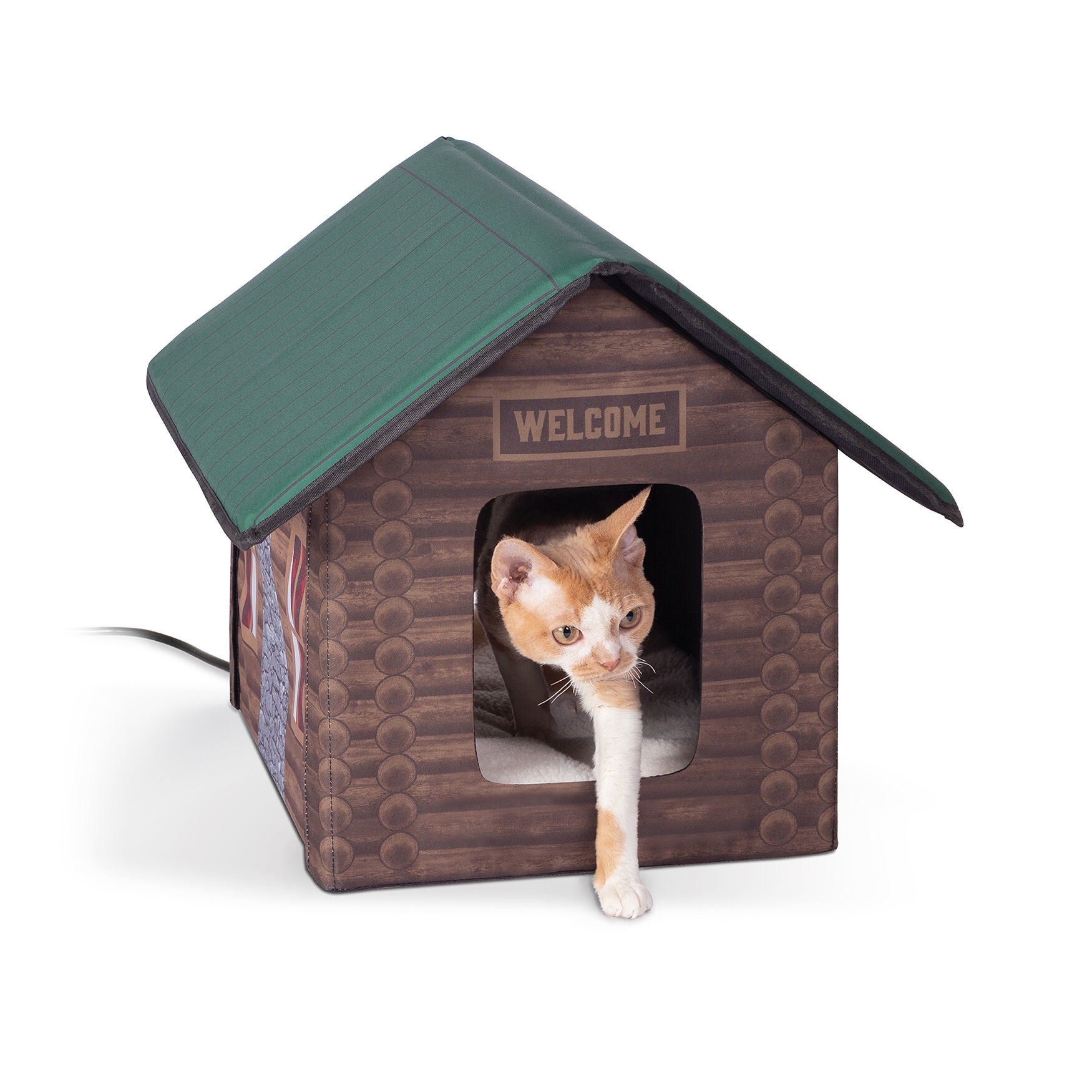 Stylish Outdoor Heated Pet House Log Cabin, Brown Roaman's
